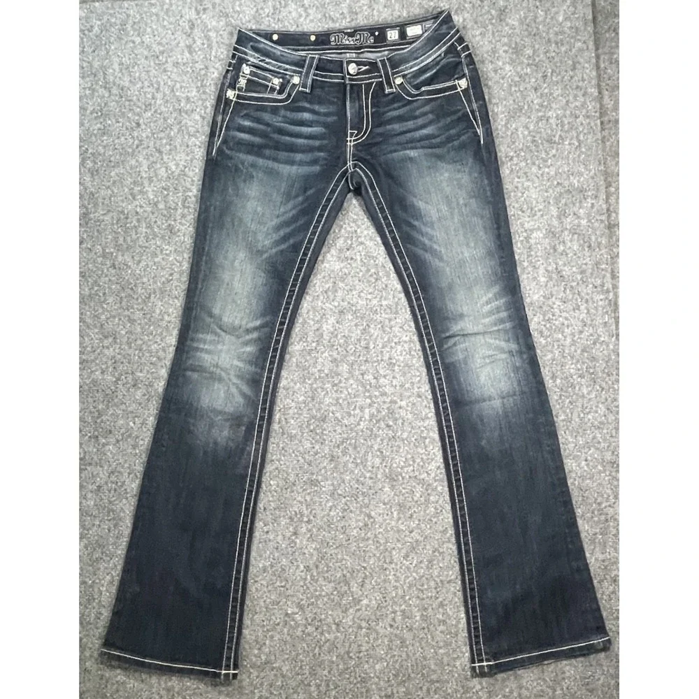 Miss Me Women's Bling Demin Embroidered Jeans Size 27 Embellished Peace Groovy - Picture 2 of 16
